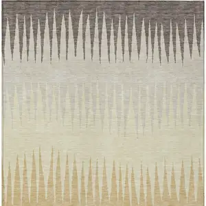 Photo of Taupe Beige And Gray Striped Washable Indoor Outdoor Area Rug