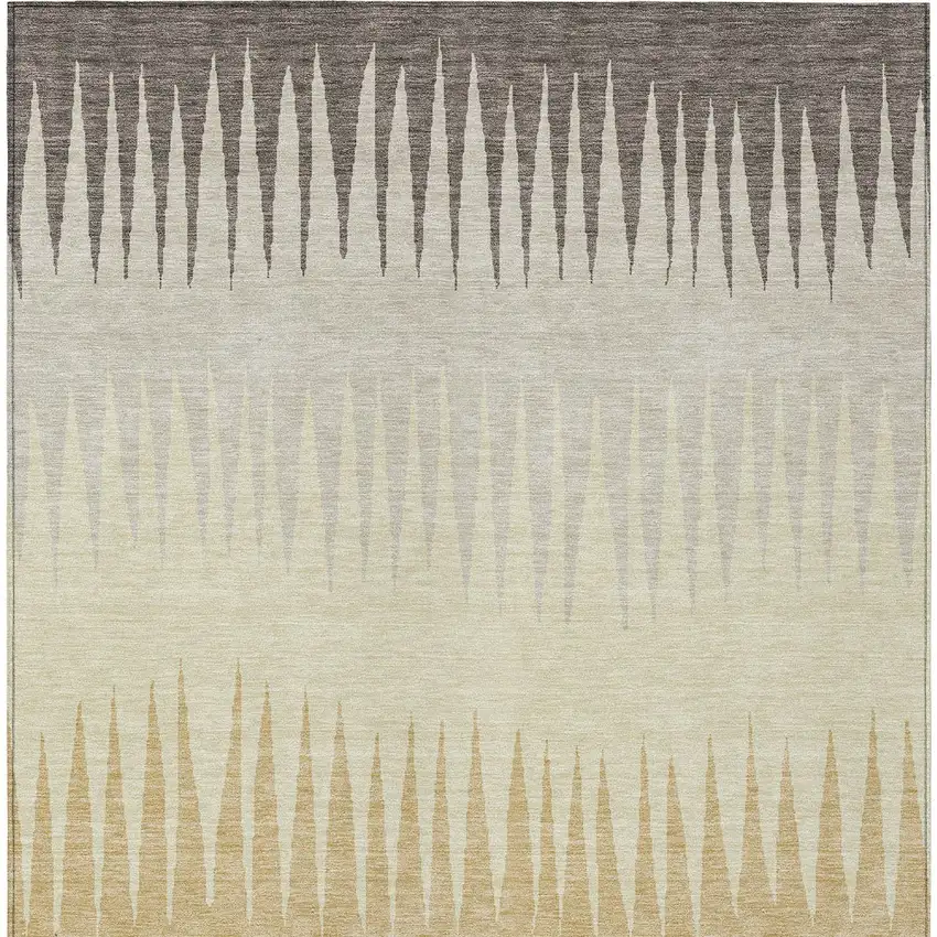 Taupe Beige And Gray Striped Washable Indoor Outdoor Area Rug Photo 7