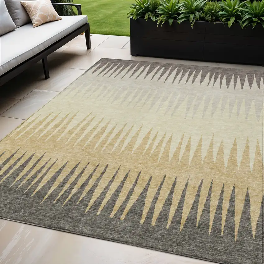 Taupe Beige And Gray Striped Washable Indoor Outdoor Area Rug Photo 1