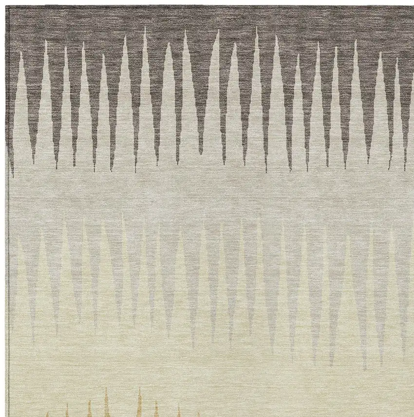 Taupe Beige And Gray Striped Washable Indoor Outdoor Area Rug Photo 6