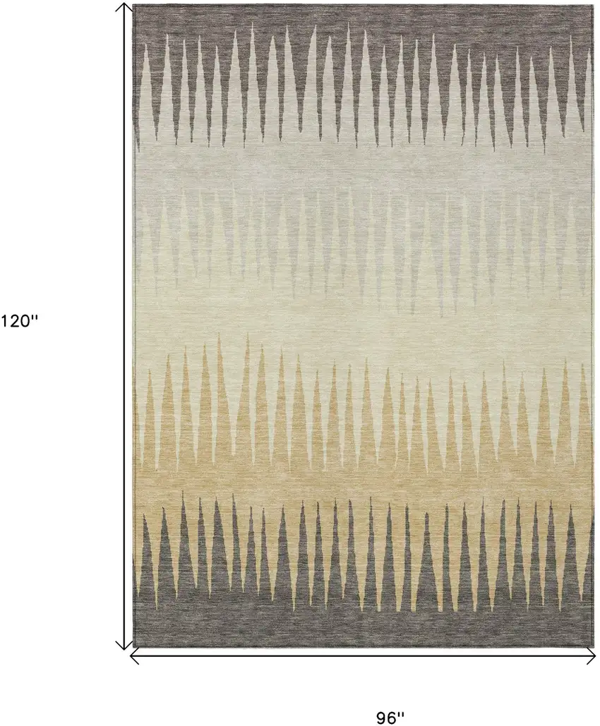Taupe Beige And Gray Striped Washable Indoor Outdoor Area Rug Photo 3