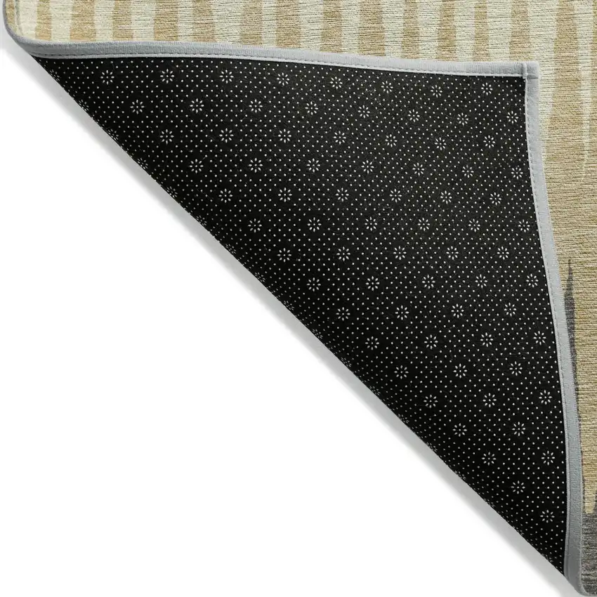 Taupe Beige And Gray Striped Washable Indoor Outdoor Area Rug Photo 4