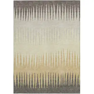 Photo of Taupe Beige And Gray Striped Washable Indoor Outdoor Area Rug