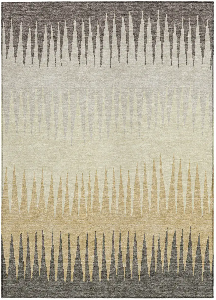 Taupe Beige And Gray Striped Washable Indoor Outdoor Area Rug Photo 6