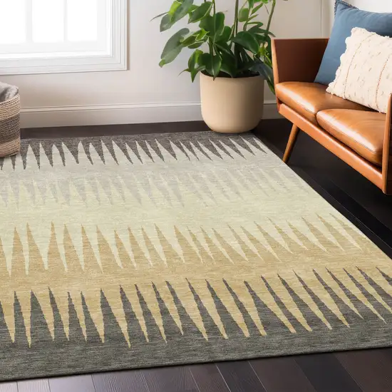Taupe Beige And Gray Striped Washable Indoor Outdoor Area Rug Photo 8