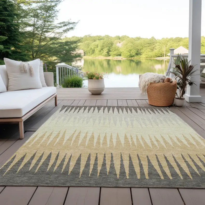 Taupe Beige And Gray Striped Washable Indoor Outdoor Area Rug Photo 7