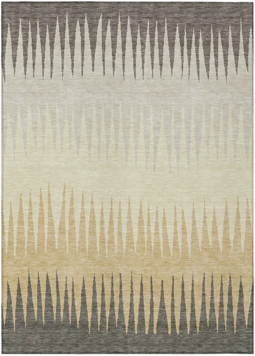 Taupe Beige And Gray Striped Washable Indoor Outdoor Area Rug Photo 2