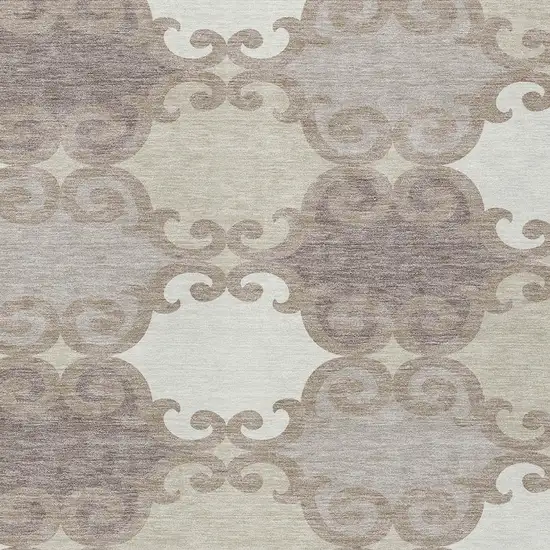 Taupe Beige And Gray Trellis Washable Indoor Outdoor Area Rug Photo 6