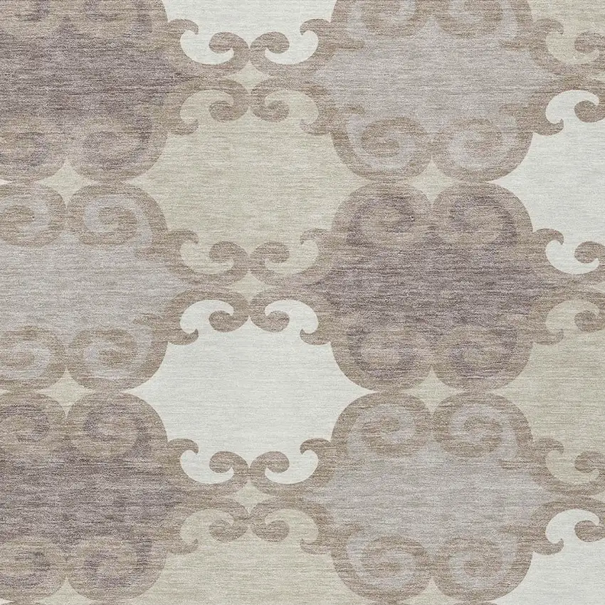 Taupe Beige And Gray Trellis Washable Indoor Outdoor Area Rug Photo 6