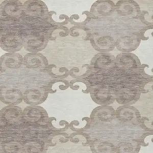 Photo of Taupe Beige And Gray Trellis Washable Indoor Outdoor Area Rug