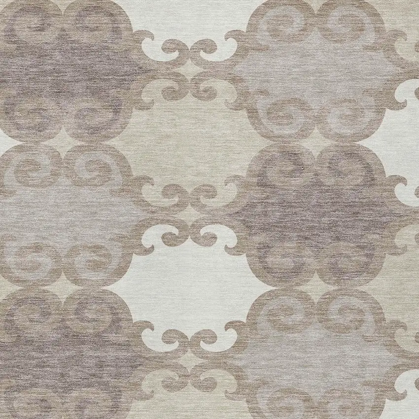 Taupe Beige And Gray Trellis Washable Indoor Outdoor Area Rug Photo 6