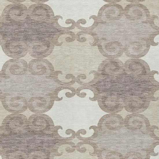 Taupe Beige And Gray Trellis Washable Indoor Outdoor Area Rug Photo 6