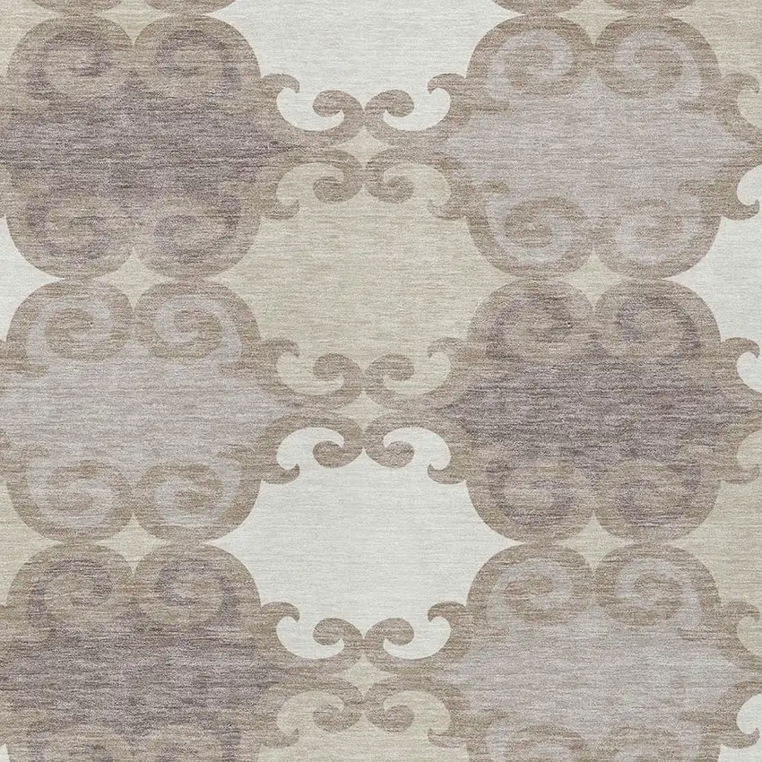 Taupe Beige And Gray Trellis Washable Indoor Outdoor Area Rug Photo 6