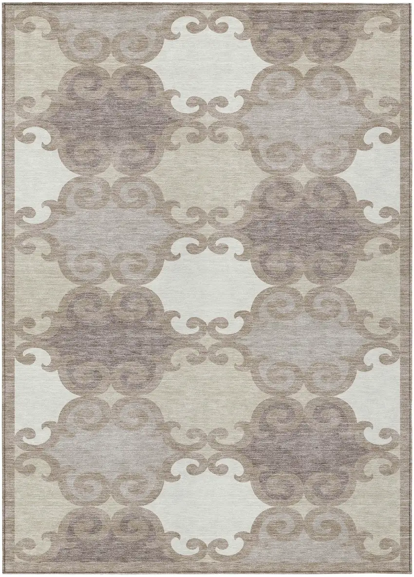Taupe Beige And Gray Trellis Washable Indoor Outdoor Area Rug Photo 2