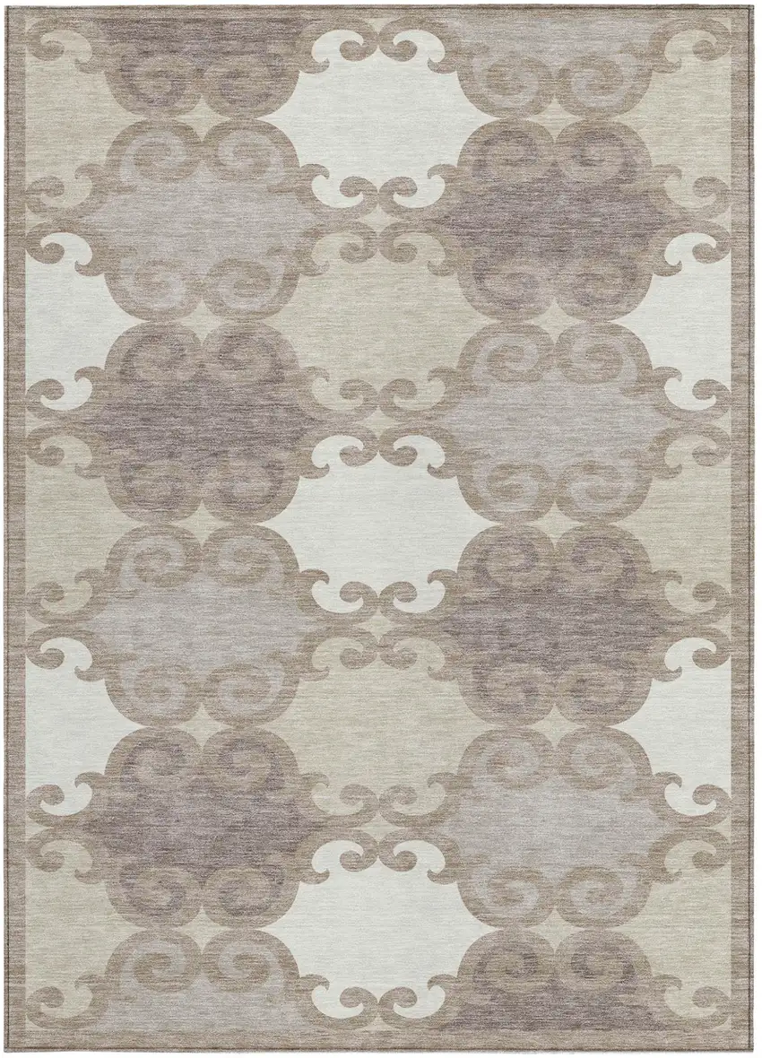 Taupe Beige And Gray Trellis Washable Indoor Outdoor Area Rug Photo 7
