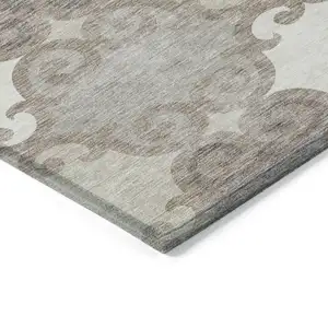 Photo of Taupe Beige And Gray Trellis Washable Indoor Outdoor Area Rug