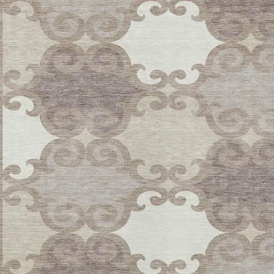 Taupe Beige And Gray Trellis Washable Indoor Outdoor Area Rug Photo 6