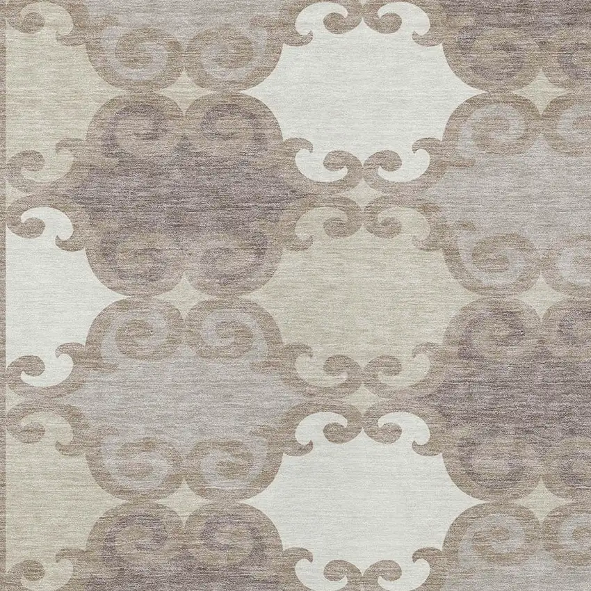 Taupe Beige And Gray Trellis Washable Indoor Outdoor Area Rug Photo 6