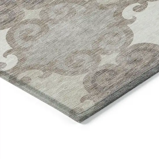 Taupe Beige And Gray Trellis Washable Indoor Outdoor Area Rug Photo 5