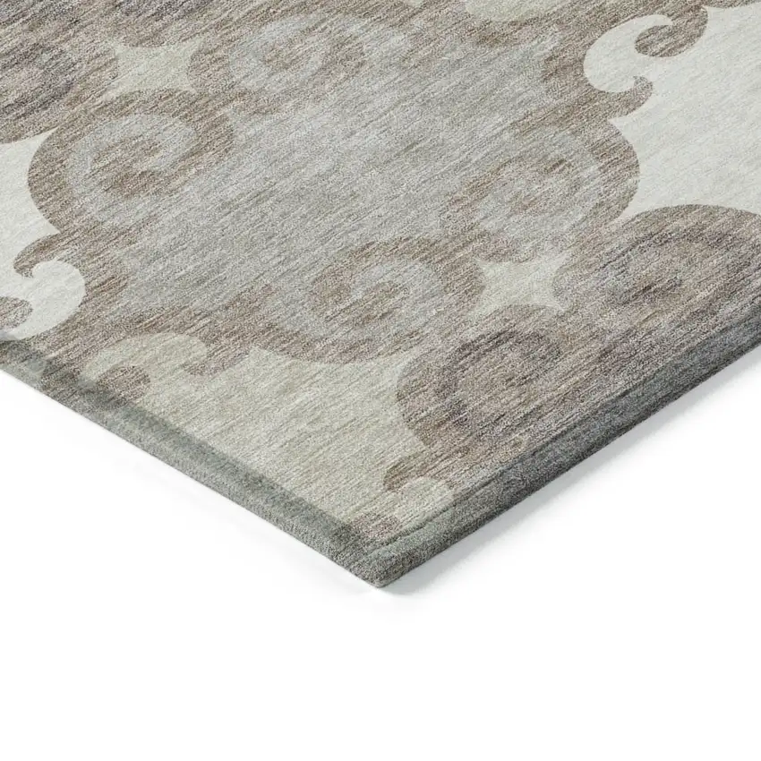Taupe Beige And Gray Trellis Washable Indoor Outdoor Area Rug Photo 5