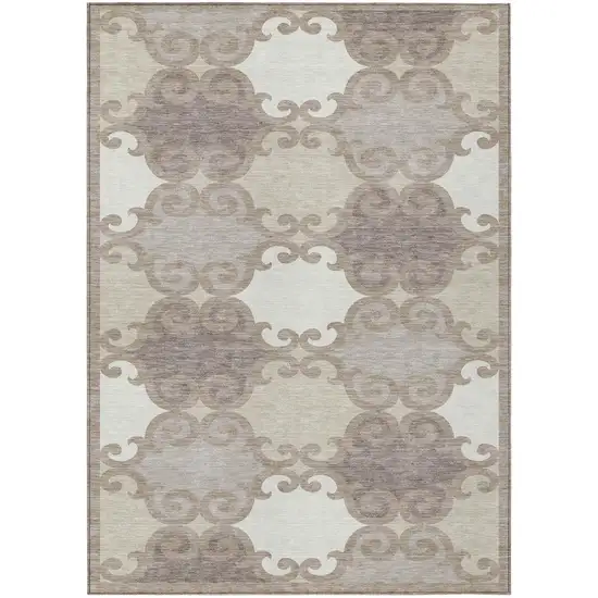 Taupe Beige And Gray Trellis Washable Indoor Outdoor Area Rug Photo 2
