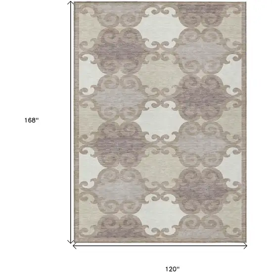 Taupe Beige And Gray Trellis Washable Indoor Outdoor Area Rug Photo 3