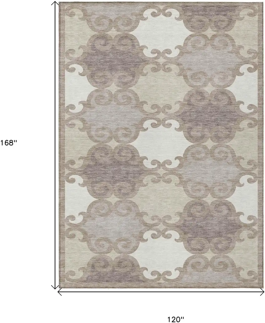 Taupe Beige And Gray Trellis Washable Indoor Outdoor Area Rug Photo 3