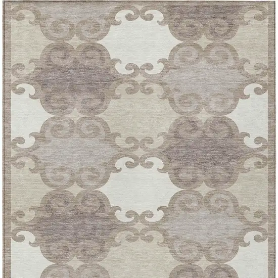 Taupe Beige And Gray Trellis Washable Indoor Outdoor Area Rug Photo 7