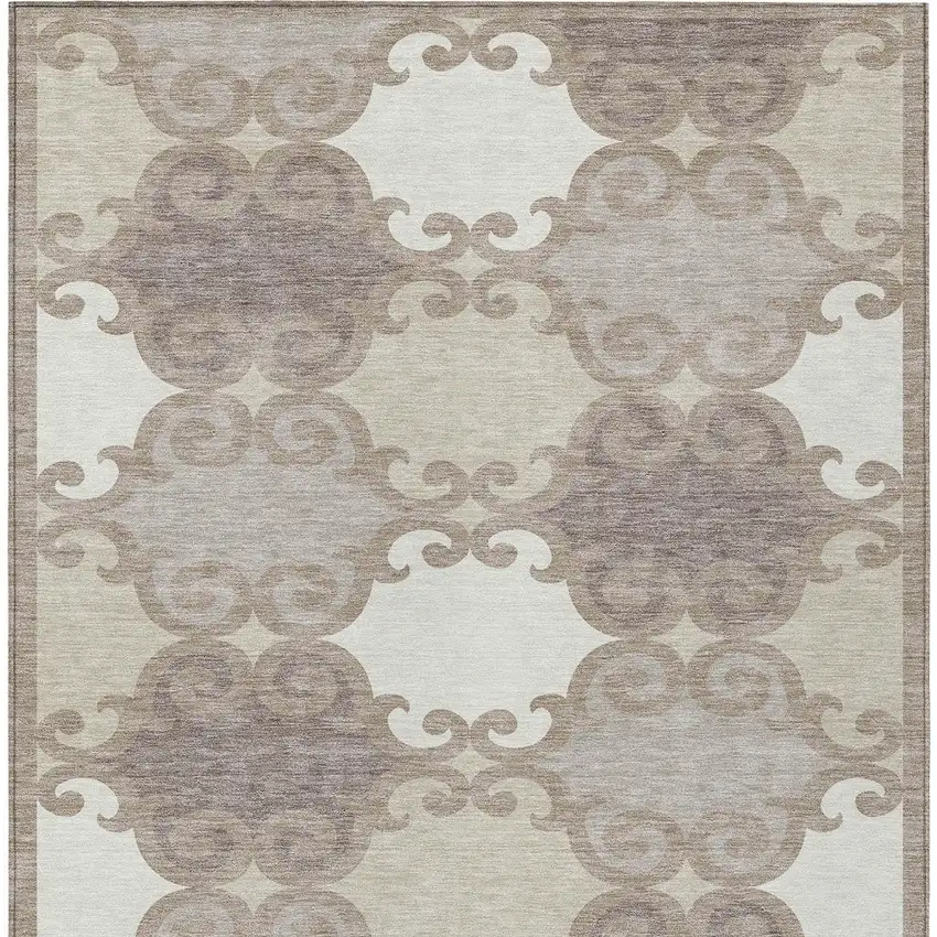 Taupe Beige And Gray Trellis Washable Indoor Outdoor Area Rug Photo 7