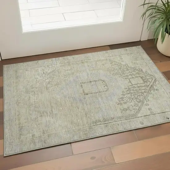 Taupe Beige And Gray Tribal Washable Area Rug With UV Protection Photo 2