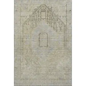 Photo of Taupe Beige And Gray Tribal Washable Area Rug With UV Protection