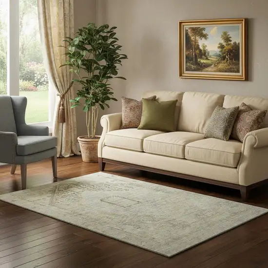 Taupe Beige And Gray Tribal Washable Area Rug With UV Protection Photo 2