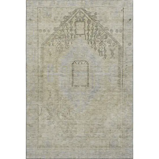 Taupe Beige And Gray Tribal Washable Area Rug With UV Protection Photo 1