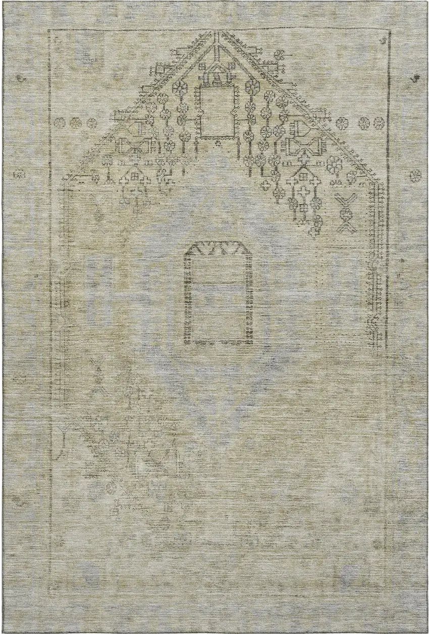 Taupe Beige And Gray Tribal Washable Area Rug With UV Protection Photo 1