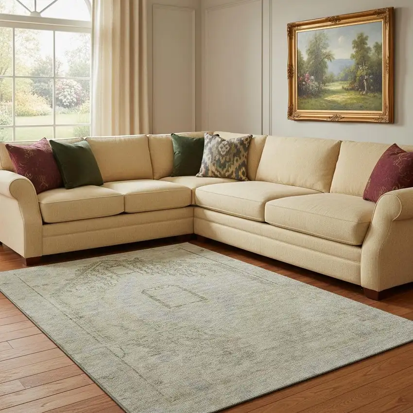 Taupe Beige And Gray Tribal Washable Area Rug With UV Protection Photo 2