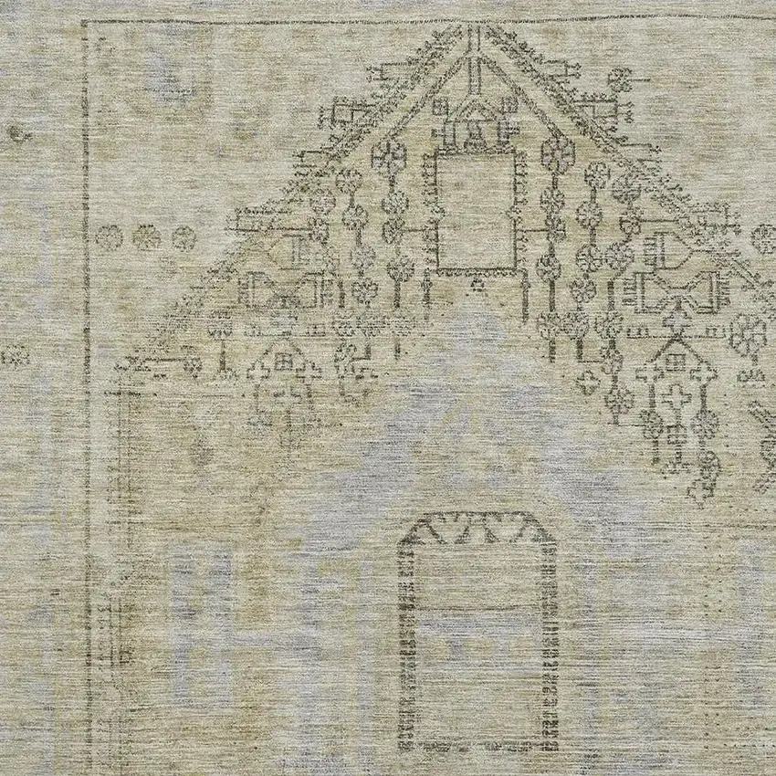 Taupe Beige And Gray Tribal Washable Area Rug With UV Protection Photo 2