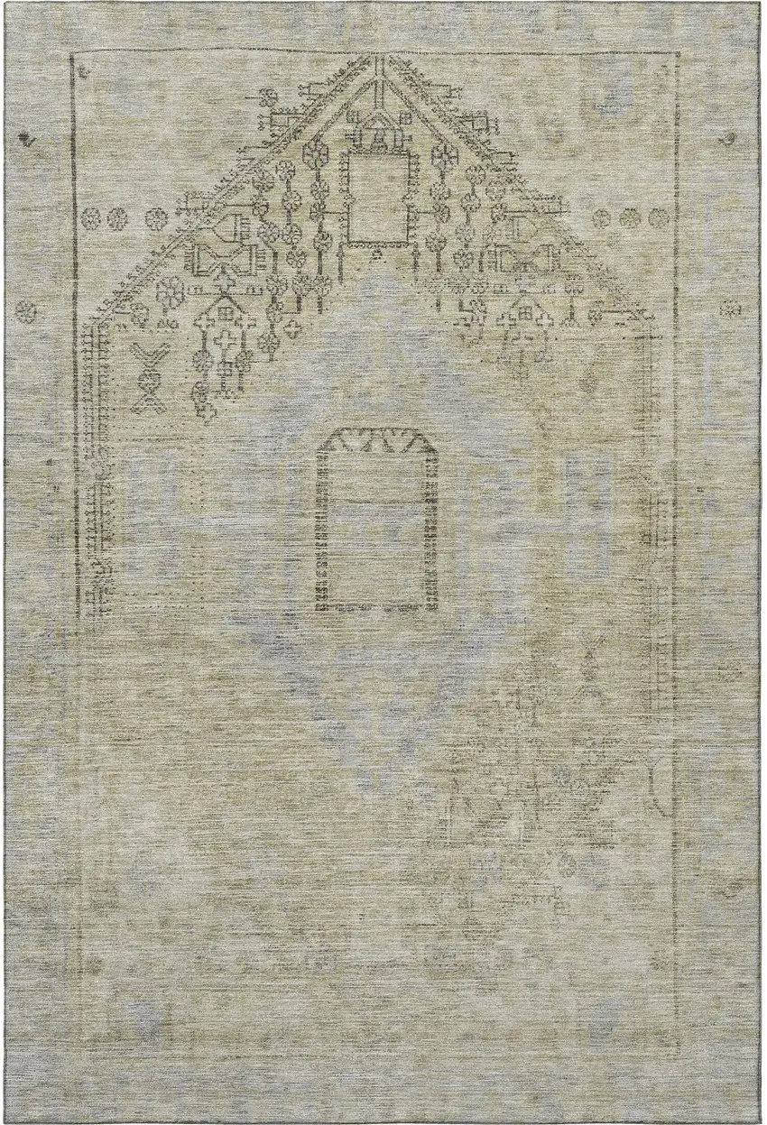 Taupe Beige And Gray Tribal Washable Area Rug With UV Protection Photo 3