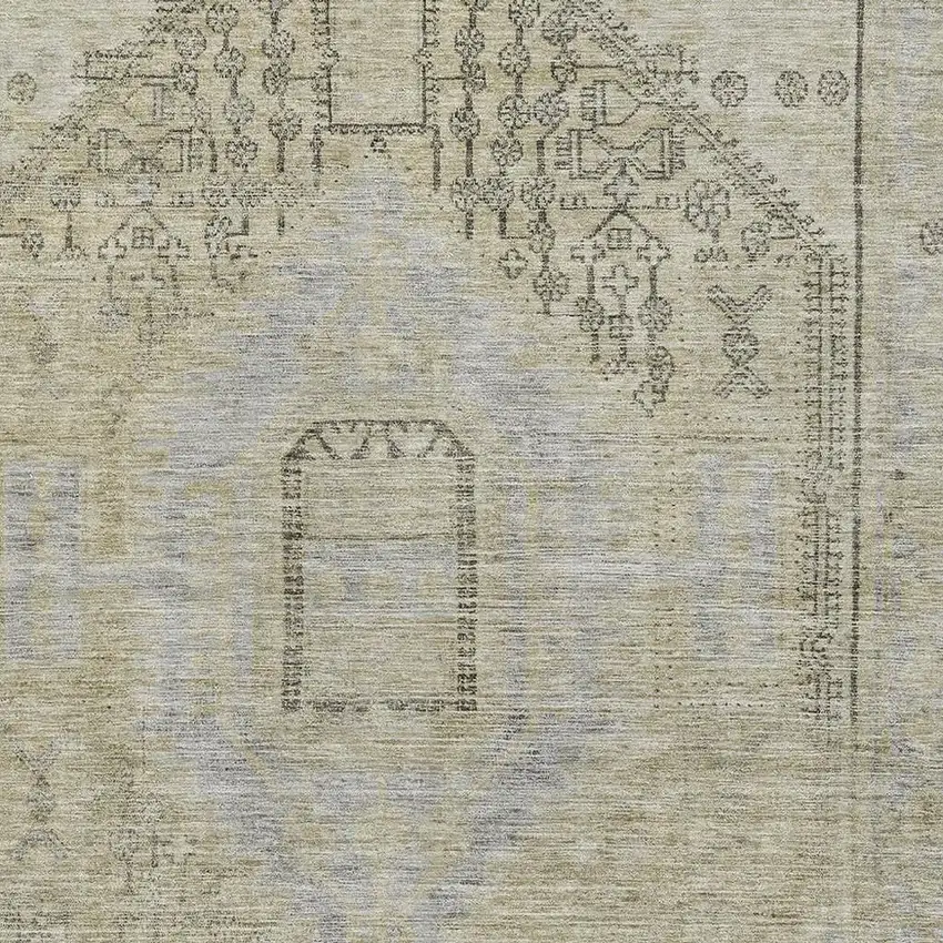 Taupe Beige And Gray Tribal Washable Area Rug With UV Protection Photo 2