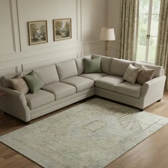 Taupe Beige And Gray Tribal Washable Area Rug With UV Protection Photo 2