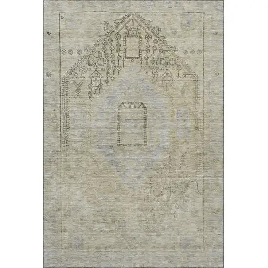 Taupe Beige And Gray Tribal Washable Area Rug With UV Protection Photo 3