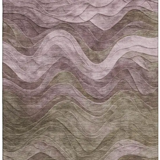 Taupe Beige And Green Abstract Washable Area Rug With UV Protection Photo 2