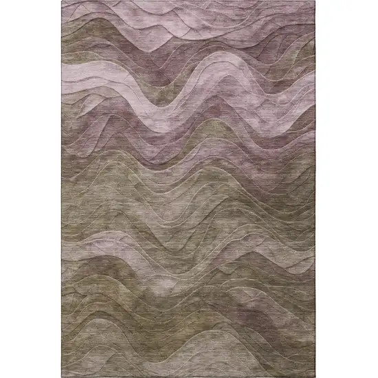 Taupe Beige And Green Abstract Washable Area Rug With UV Protection Photo 3