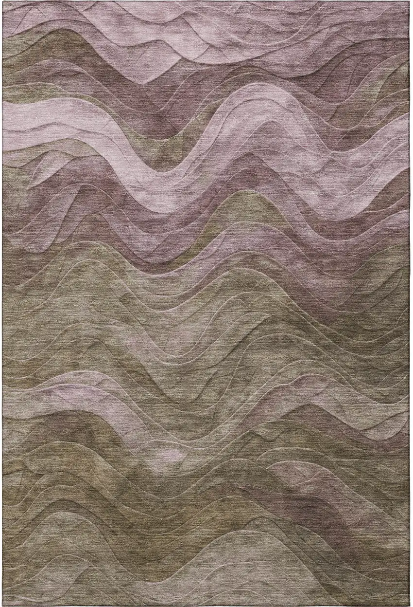 Taupe Beige And Green Abstract Washable Area Rug With UV Protection Photo 3