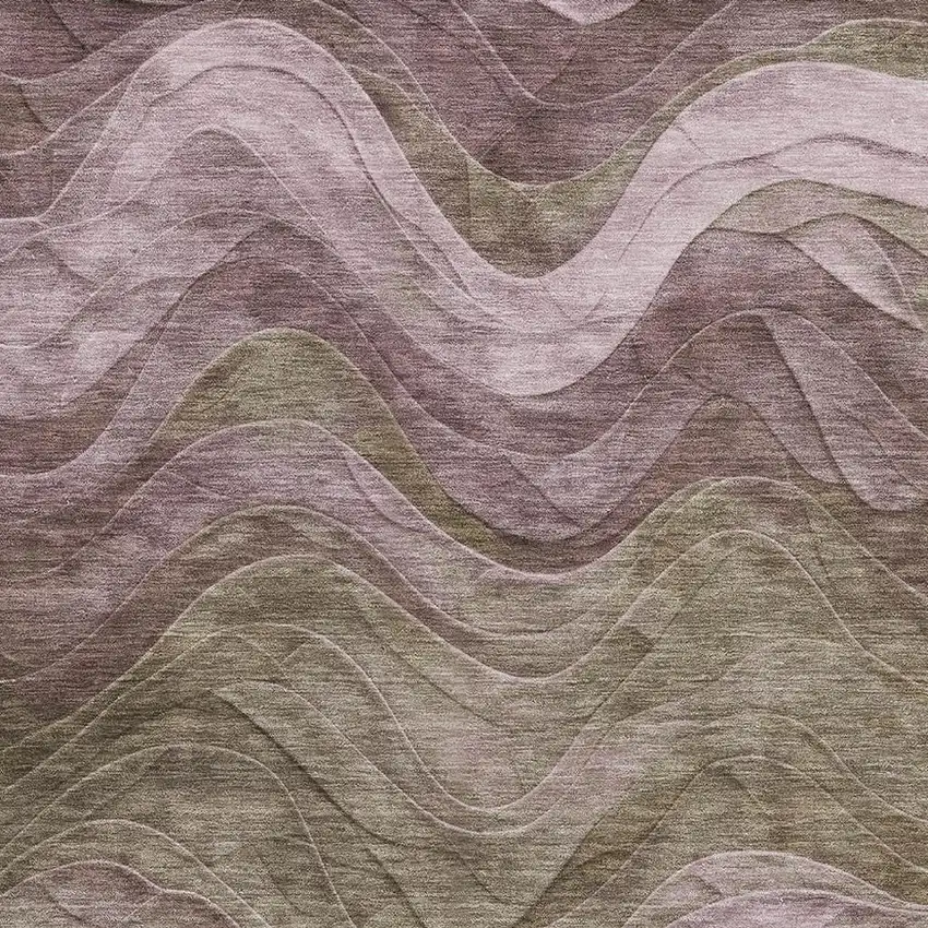 Taupe Beige And Green Abstract Washable Area Rug With UV Protection Photo 2