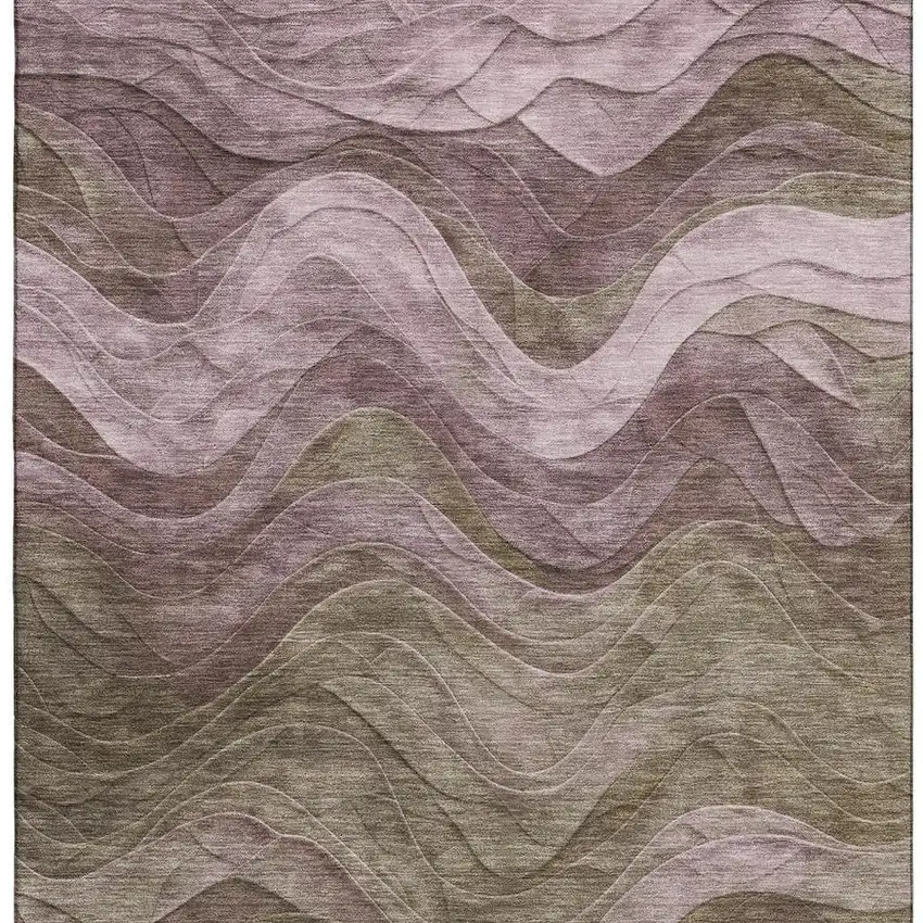 Taupe Beige And Green Abstract Washable Area Rug With UV Protection Photo 3
