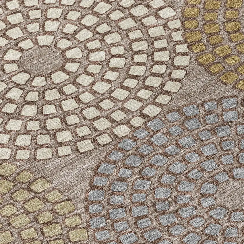 Taupe Beige And Green Geometric Washable Indoor Outdoor Area Rug Photo 4
