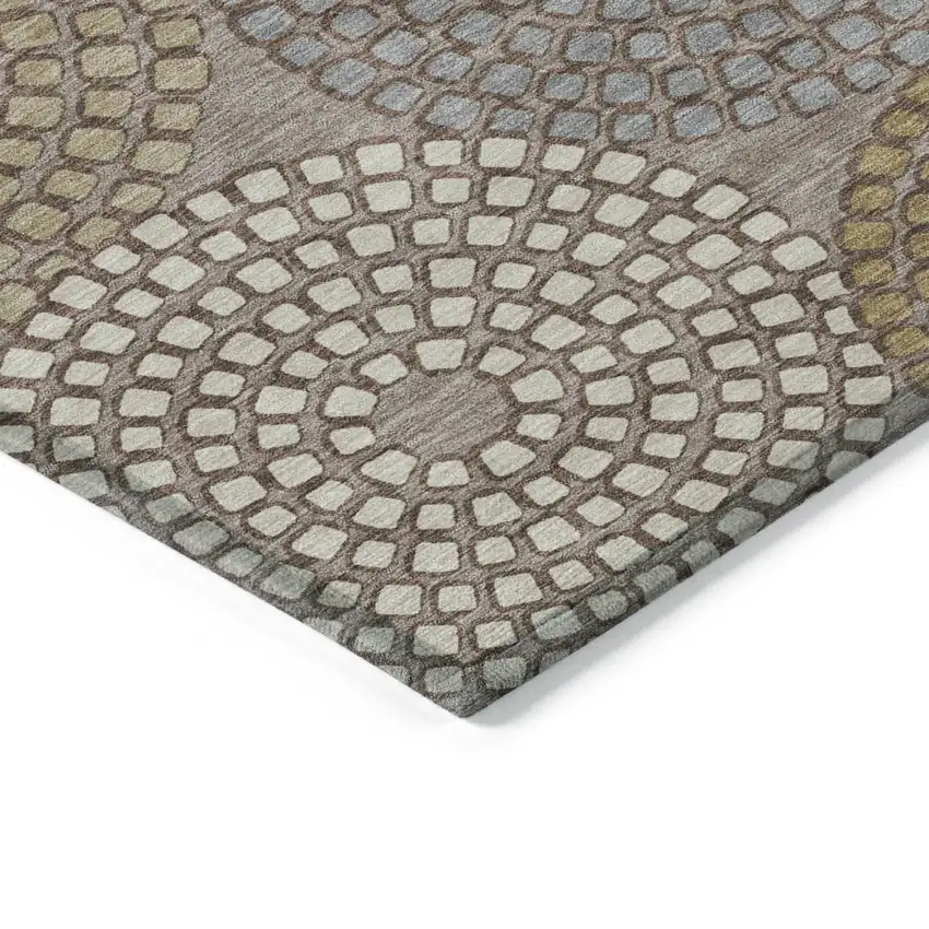Taupe Beige And Green Geometric Washable Indoor Outdoor Area Rug Photo 3