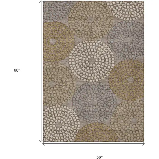Taupe Beige And Green Geometric Washable Indoor Outdoor Area Rug Photo 8