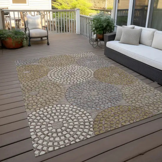 Taupe Beige And Green Geometric Washable Indoor Outdoor Area Rug Photo 7