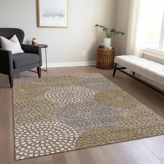 Taupe Beige And Green Geometric Washable Indoor Outdoor Area Rug Photo 9